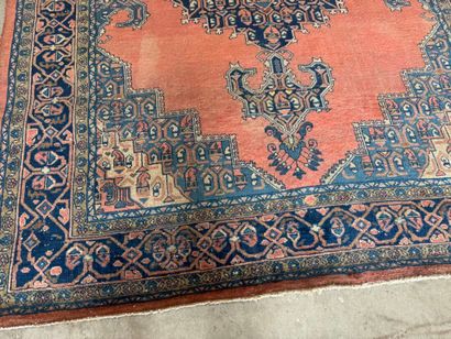 Large hand-knotted wool rug with stylized...