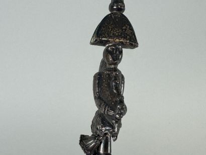 Silver whistling rattle with mother-of-pearl...