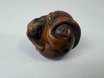 JAPON, XXe.
Netsuké en bois sculpté figurant...
