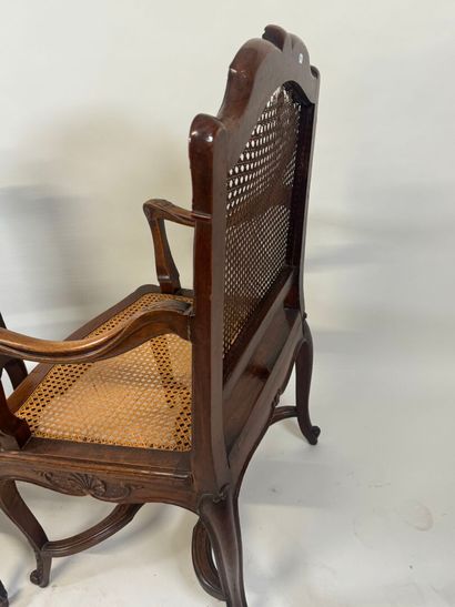 Pair of molded and carved wood armchairs,...