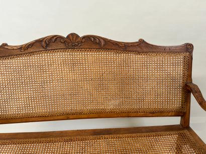 Molded and carved wood bench with leafy shell...