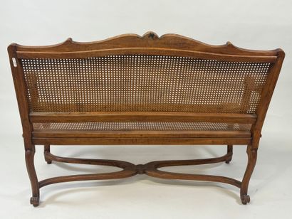 Molded and carved wood bench with leafy shell...