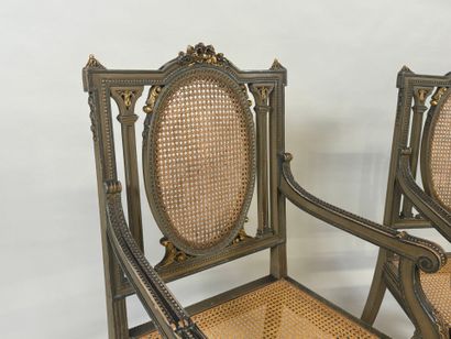 Pair of molded and lacquered wood armchairs...