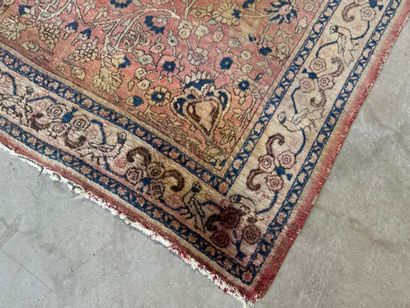 Hand-knotted wool rug decorated with foliate...
