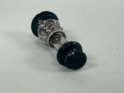 Metal and hardstone cachet with faceted decoration...