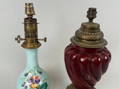 Two polychrome porcelain lamps decorated...