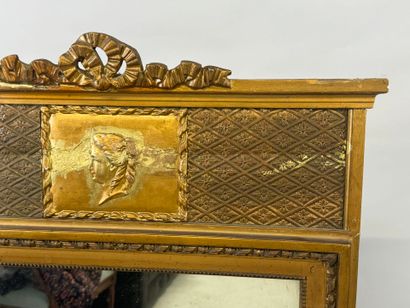 Wood and gilded stucco overmantel mirror...