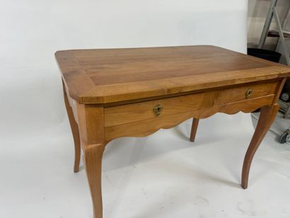 Light wood desk opening with two drawers....