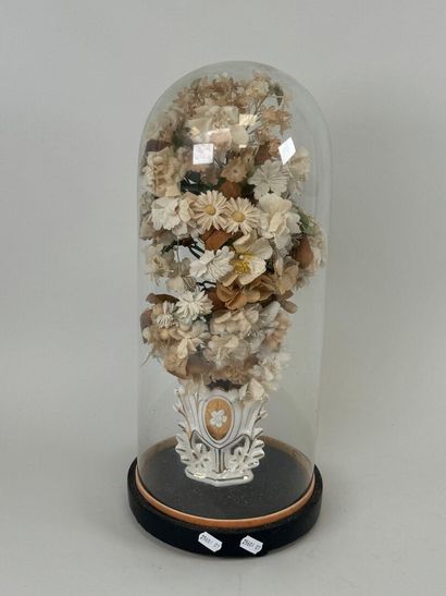 Glass globe, the circular wooden base decorated...