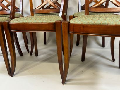 Series of six chairs in molded cherrywood,...