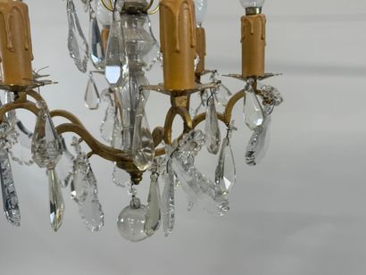 Six-light bronze chandelier with crystal...