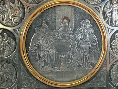 Cadre en métal, cuivre et laiton figurant...