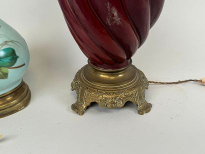 Two polychrome porcelain lamps decorated...
