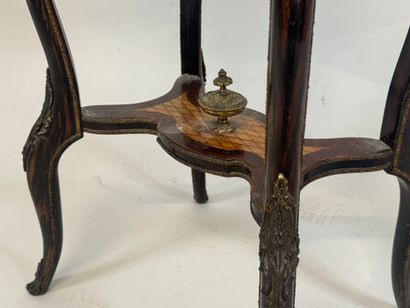 Small pedestal table in veneer and marquetry,...