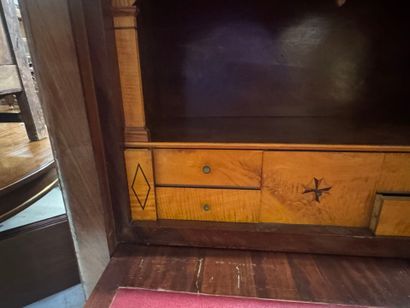 Secretary desk in light wood veneer and fillets,...