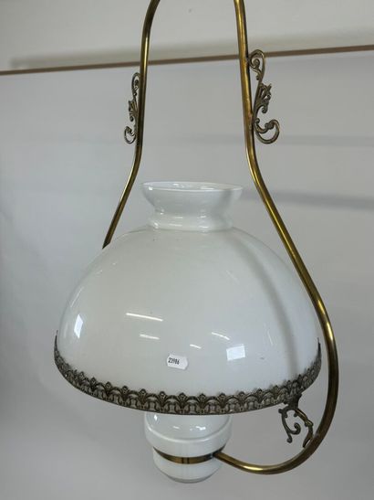 Hanging lamp in opaline glass and brass.
H....