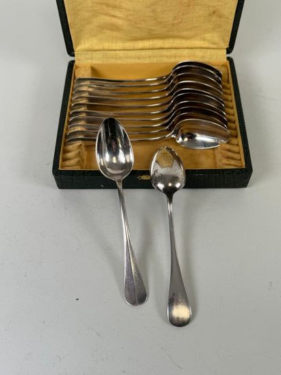 Twelve small spoons in silver-plated metal,...