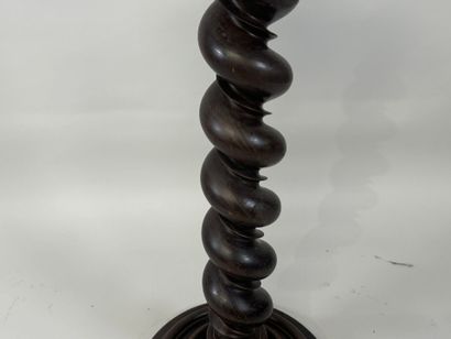 Blackened wood saddle, circular base, twisted...