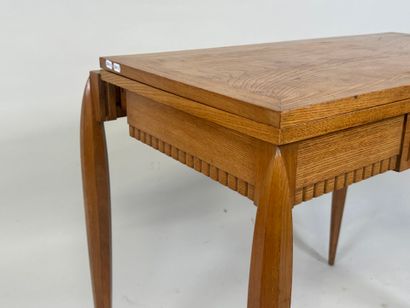 Natural wood games table, tapered legs.
73.5...
