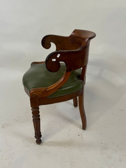 Desk armchair in molded wood, tapered legs,...