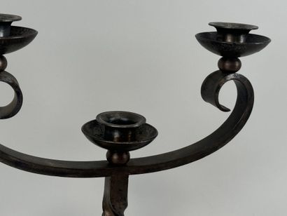 Two-light metal candlestick, circular base,...