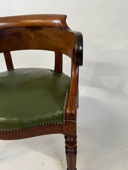 Desk armchair in molded wood, tapered legs,...