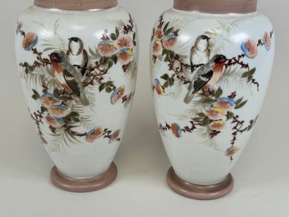 Paire de vases en verre opaline à décor peint...