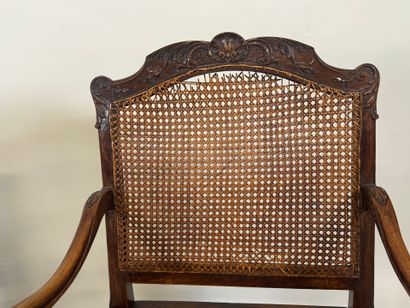 Pair of molded and carved wood armchairs,...