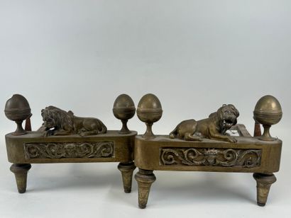 Pair of cast-iron and chased gilt bronze...