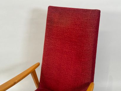Light wood armchair, red fabric upholstery.
96...