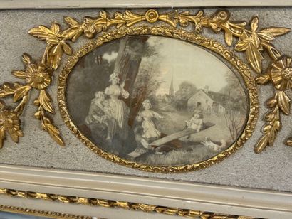 Lacquered and molded wood trumeau decorated...