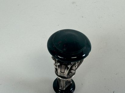 Metal and hardstone cachet with faceted decoration...