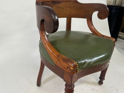 Desk armchair in molded wood, tapered legs,...