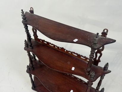 Small four-tiered wall shelf in turned and...