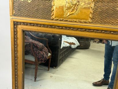 Wood and gilded stucco overmantel mirror...