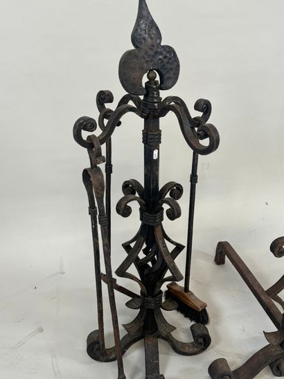 Important pair of cast-iron and metal andirons...