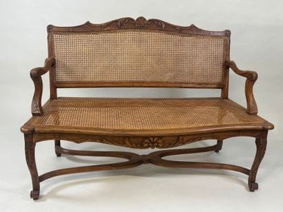Molded and carved wood bench with leafy shell...