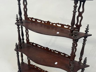 Small four-tiered wall shelf in turned and...