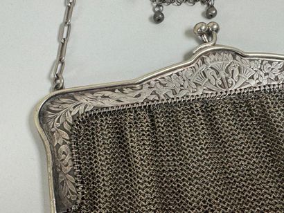 Large silver-plated evening bag with chased...