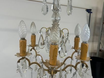 Six-light bronze chandelier with crystal...