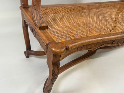 Molded and carved wood bench with leafy shell...