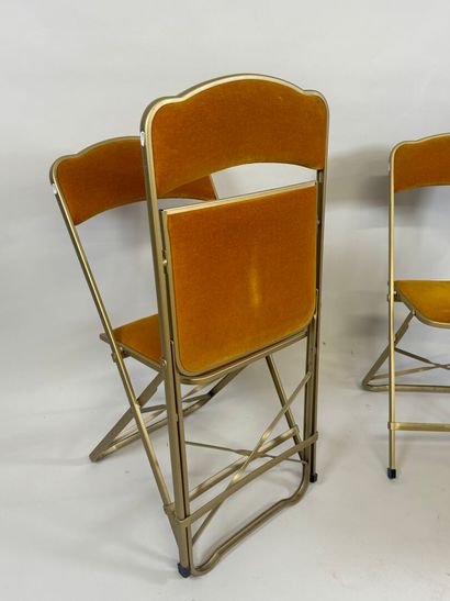 Set of four folding chairs in wood and gilded...
