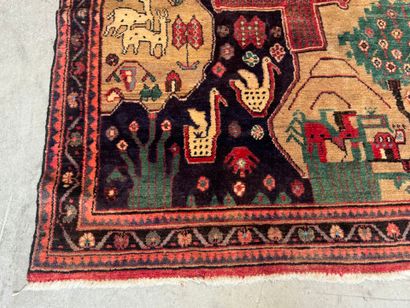 Hand-knotted wool rug decorated with landscapes...
