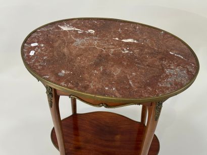 Small wooden flying table, marble top, bronze...