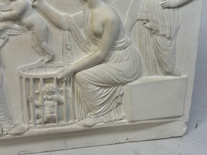 Large rectangular plaque in plaster decorated...