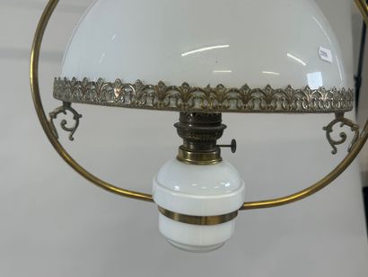 Hanging lamp in opaline glass and brass.
H....