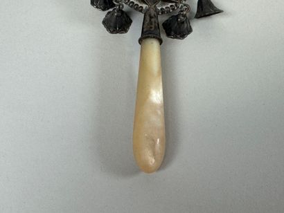 Silver whistling rattle with mother-of-pearl...