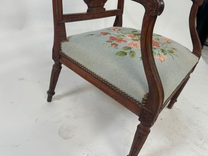 Molded and carved wood armchair, lyre back,...