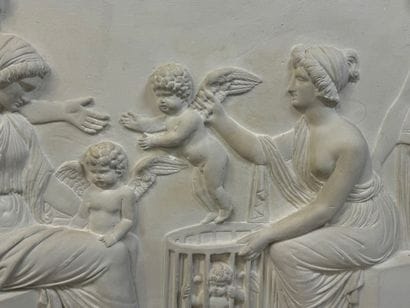Large rectangular plaque in plaster decorated...