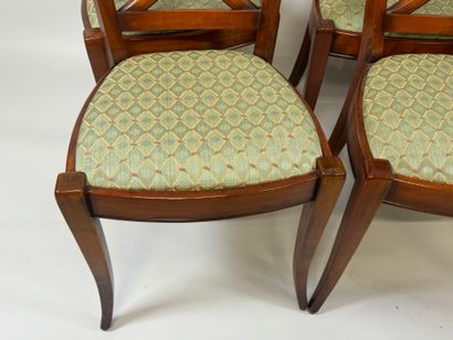 Series of six chairs in molded cherrywood,...